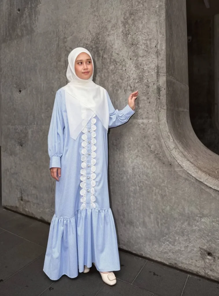Moona Dress in Baby Blue Stripe - pinstripe cotton poplin with full lace front